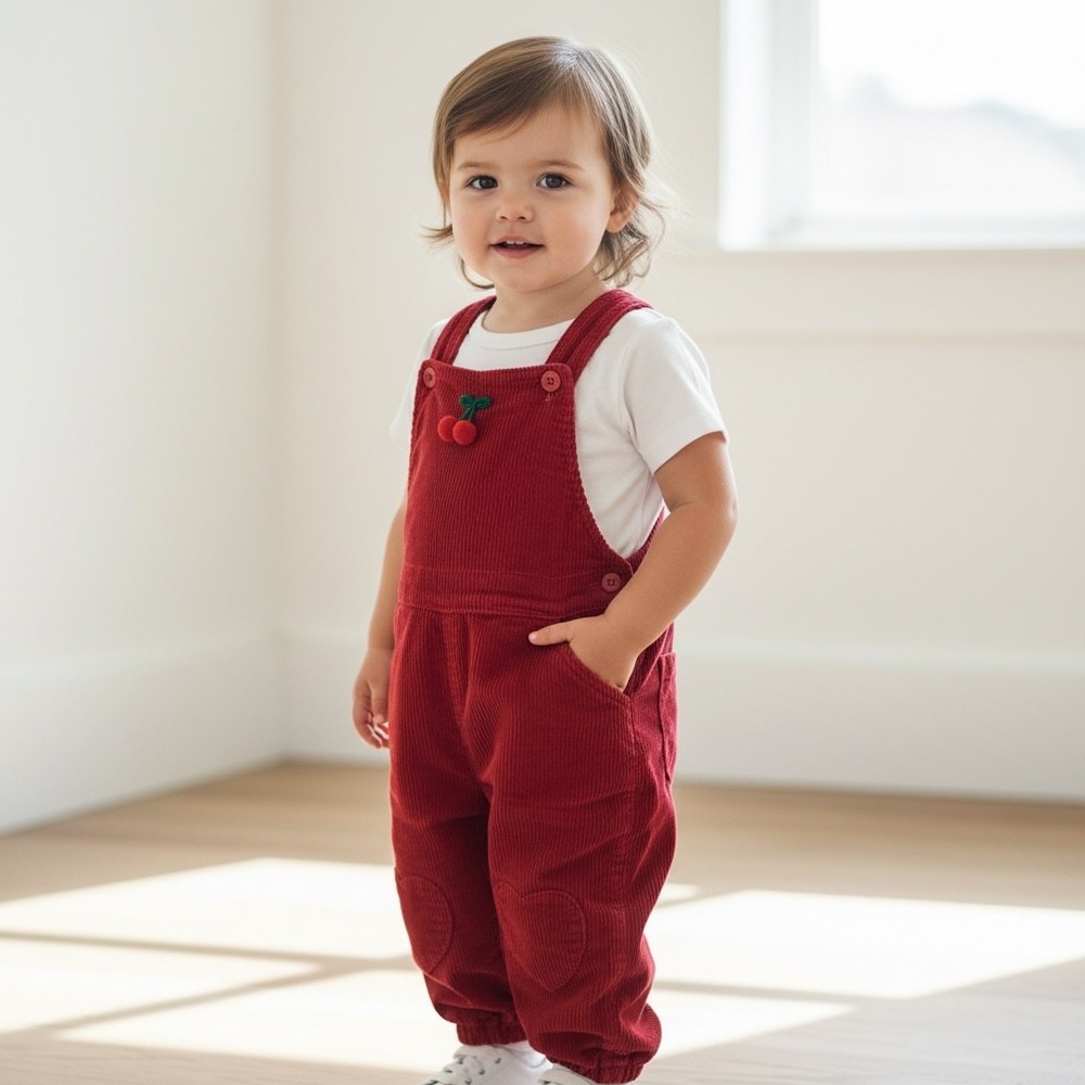 Cuddle Bear Kids Red Corduroy Overalls Heart Knee Patches Rose vintage cottage